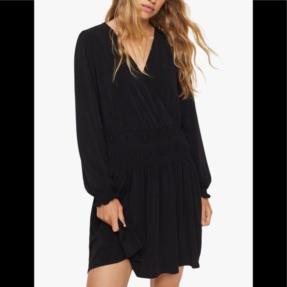 MNG Mango Black Moss Cross Neck Mini Dress size M